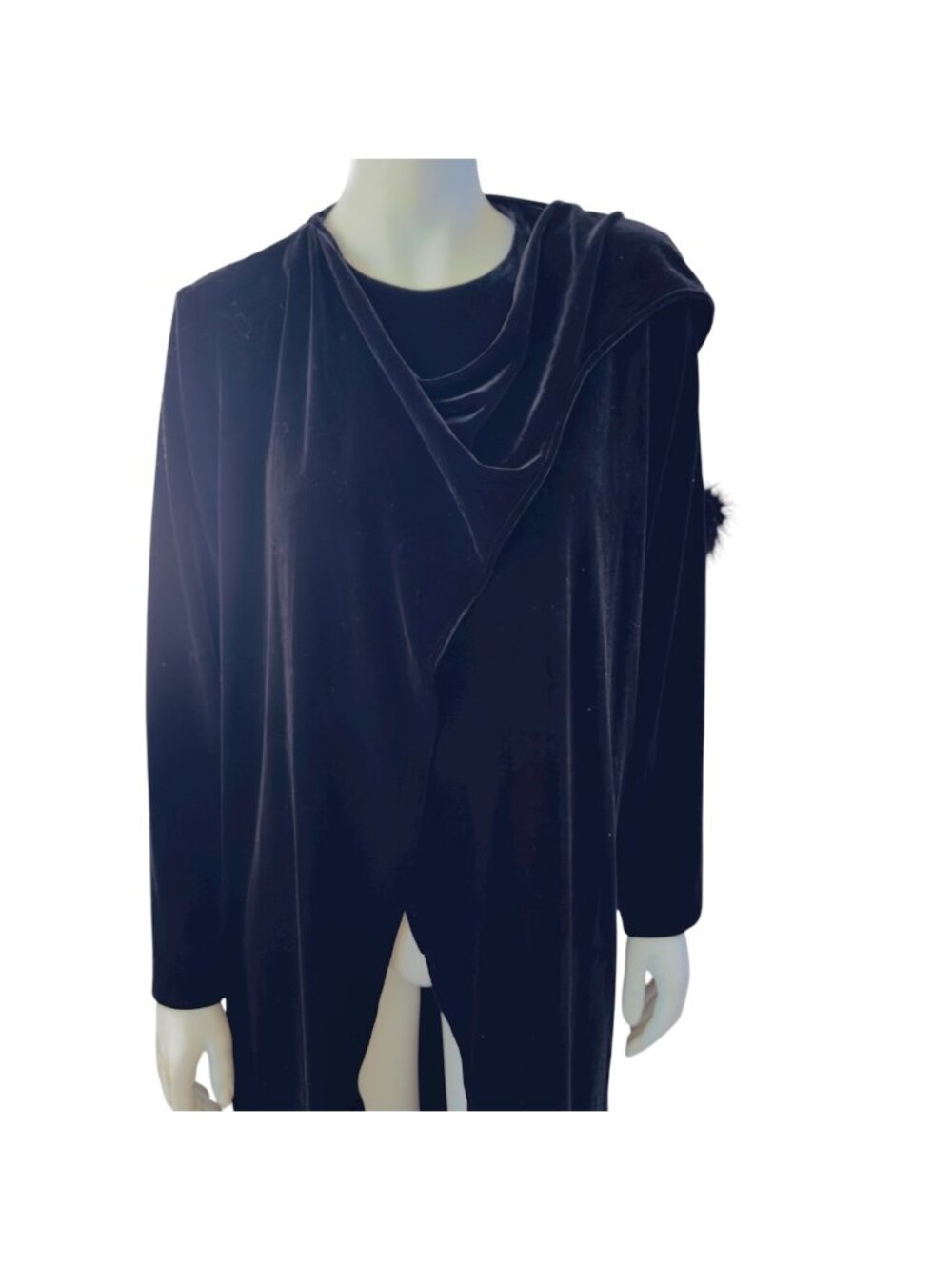 VTG Black Velvet Wrap Jacket Longline With Fur Trim Special Occasion NWT